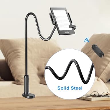 Kefotic Gooseneck Tablet Holder for Kindle Reading in Bed with Page Turner Remote, Hands Free Desk Bedside Lazy Arm Stand for Kindle Accessories, Gifts for Readers - Image 5