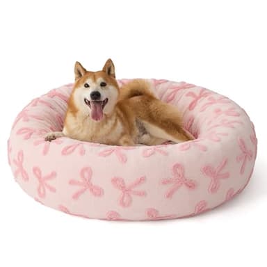 LE SURE Donut Large Dog Bed - Round Cat Beds for Indoor Anti-Anxiety Calming Pet Beds, Washable Cute Modern Beds with Jacquard Shaggy Plush & Anti Slip Bottom, 36 Inch, Pink Taffy - Image 7