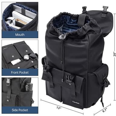 Colins Keirs Black backpack for men, 16 inch laptop backpack with computer compartment, Drawstring slim waterproof tech backpack for travel, work, college or daily use, Large 30 L - Image 2