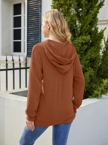 Women Long Sleeve Casual Warm Sweatshirt Relaxed Drawstring Hoodie Tunic Tops Fall Pullover Caramel Brown XX-Large - Image 4