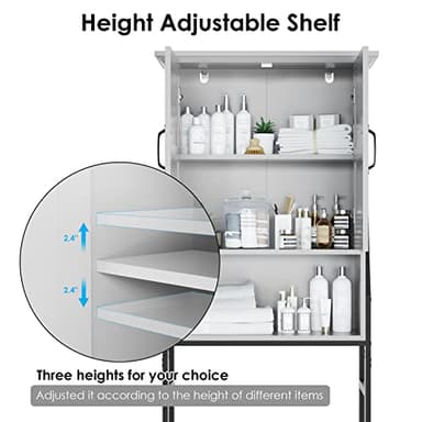 MXARLTR Over The Toilet Storage Cabinet, Over Toilet Bathroom Organizer with Barn Doors Above Toilet Storage Cabinet Spacesaver Rack Behind Toilet Bathroom Organizer (Gray) - Image 5
