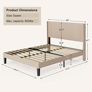 Gizoon Queen Bed Frame with Wingback Headboard, Upholstered Platform Bed, Wooden Slats, Noise-Free, No Box Spring Needed, Easy Assembly - Image 2