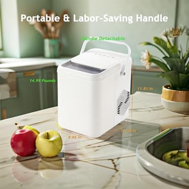 Heyeah Countertop Ice Maker with Self-Cleaning - 9 Bullet Ice Cubes in 6 Mins, 26.5lbs/24Hrs, 2 Sizes & Quiet 40dB, Portable Ice Machine for Home/Office/Party, Includes Ice Scoop & Basket - Image 2