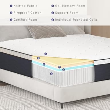 Z-hom King Mattress 12 Inch, King Size Spring Gel Memory Foam, Medium Firm in a Box, Hybrid Coil Innerspring Mattress for Adjustable Bed Frame, White Grey - Image 2