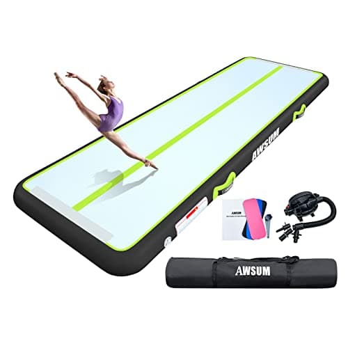 AWSUM 13ft x 6.6ft x 4inches Gymnastics Air Mat Tumbling Mat Tumble Track with Electric Air Pump for Gym/Cheerleading/Water/Yoga/Home use (4 * 2 * 0.1M,Green) - Image 1