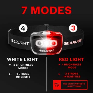 GearLight 2Pack LED Headlamp - Outdoor Camping Head Lamps with Adjustable Headband - Lightweight Battery Powered Bright Flashlight Headlight with 7 Modes and Pivotable Head and Red Light - Image 5
