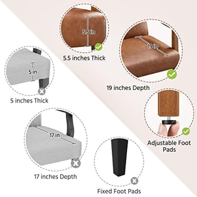 Yaheetech PU Leather Accent Chair, Mid-Century Modern Armchair with Solid Wood Legs, Reading Leisure Chair with High Back for Living Room Bedroom Waiting Room, Light Brown - Image 7