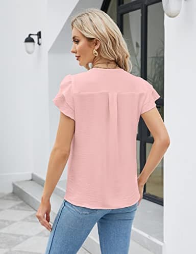Blooming Jelly Womens Dressy Casual Shirts Short Sleeve V Neck Work Blouse Business Casual Summer Tops 2025(X-Large, Light Pink) - Image 3