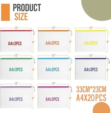 20PCS Mesh Zipper Pouch Bags, A4 13x9 Inches Waterproof Mesh Bags with Zipper, Plastic Zipper Pouch for Organizing, Mesh Bag for Travel Storage, 8 Colors Assortment - Image 3
