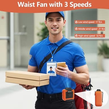 CHARMPㅤ Portable Waist Fan - 6000mAh Battery, 3 Speeds, Strong Airflow, Up to 16 Hours Working Time, Portable Hands-Free Cooling Belt Clip Fan for Construction Workers, Couriers, and Campers - Image 3