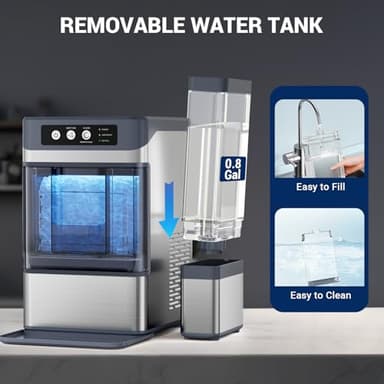 Nugget Ice Maker 43Lbs/24H with 0.8 Gallon Tank,Self-Cleaning Portable Countertop Ice Maker,Soft Chewable Pellet Ice Ready in 5-10min,Stainless Steels Nugget Ice Machine for Kitchens/Home/Office/Bar - Image 3