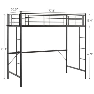 VINGLI Full Size Loft Bed Kids Loft with 2 Stairs Design,Space-Saving Double Bed for Teens, Adults, Heavy Duty Metal Square Slat, No Box Spring Needed,Black - Image 2