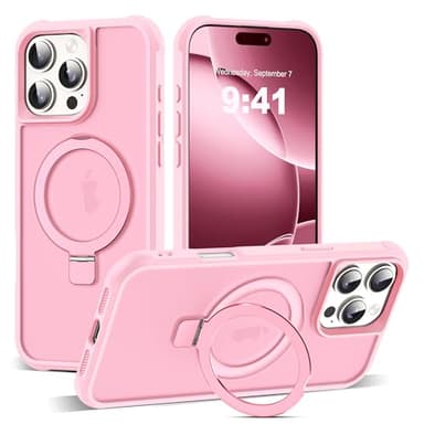 SKYLMW Compatible with iPhone 16 Pro Max Case with Invisible Magnetic O-Ring Stand Military-Grade Translucent Case for iPhone 16 ProMax 6.9" [Compatible with Mag-Safe][Great Grip Feeling], Pink - Image 1