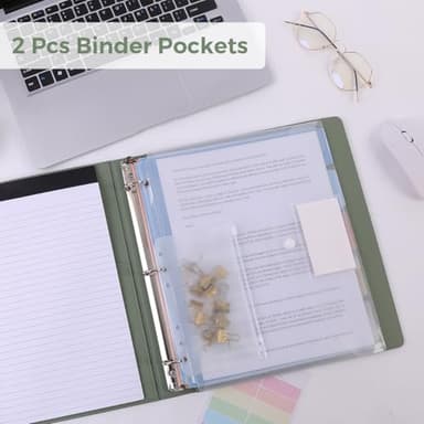 SKYDUE 3 Ring Binder with Clipboard 1 Inch, 13.2" × 10.2" PU Clipboard Binder with Notepad & 5 Dividers with 5 Pockets, Labels, Clipboard Folder Great for School Office(Fit Letter Sized Paper) - Image 4