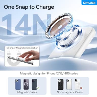 for Magsafe Portable Charger, 12000mAh Wireless Magnetic Power Bank with Stand and USB C in/Out Fast Charging, for Magsafe Battery Pack Compatible with iPhone 15/14/13/12 Pro/Pro Max-Pearl White - Image 3