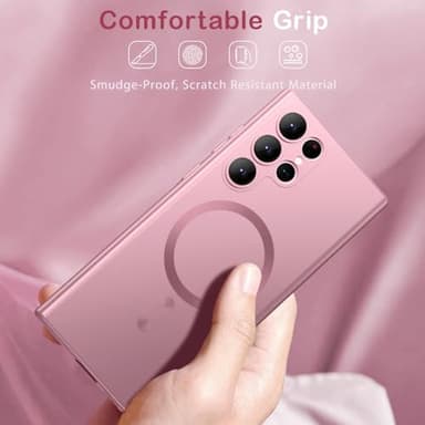 Amzfield Magnetic for Samsung Galaxy S22 Ultra Case for Women Men Girls [Compatible with MagSafe] [Camera Lens Protector] Matte Cute Slim Soft Silicone Bumper Shockproof Metallic Phone Case, Pink - Image 8