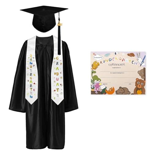 GraduatePro Kindergarten Graduation Cap and Gown Package Class of 2025 for Kids with Stole Certificate as Party Gift Black 36 - Image 1
