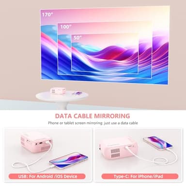 ksbaby Mini Projector for Outdoor Portable Projectors, SmartPhone Screen Can be Mirrored to The Projector Through a Data Cable, Movies-Projector Compatible with HDMI, USB, Type-C, Laptop, TV Stick - Image 4