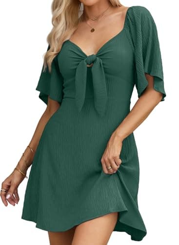 Dokotoo Fall Summer Dresses 2025 Fashion Casual Sexy V-Neck Womens Summer Dresses Beach Graduation Dress Short Wedding Guest Easter Dress Blackish Green - Image 1