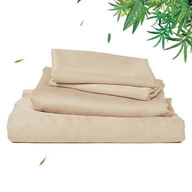David's Home 100% Rayon Derived from Bamboo Cooling Sheets Set,Luxury Silky Soft Breathable for Hot Sleeper, 16" Deep Pocket Sheets with Pillowcase for Spring Summer,Twin,Khaki - Image 1
