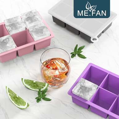 ME.FAN Silicone Ice Cube Trays [3 Pack] Large Ice Cube Mold with Lid, Square Independent Cavity Ice Tray Maker for Whiskey, Cocktails Bourbon, Beer & Drinks - Deep Grey/Deep Purple/Dusty Rose - Image 2