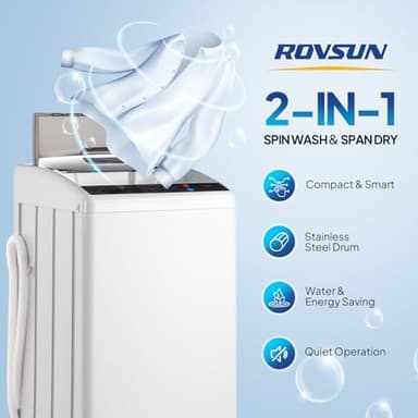 ROVSUN 25LBS Portable Washing Machine, Full-Automatic Electric Laundry Machine with Stainless Steel Drum, Compact Washer and Spin Dryer Combo with Drain Pump for Home, Apartment, Light Grey - Image 3
