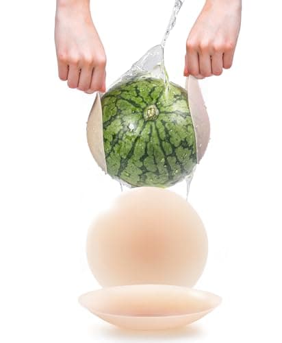 Popilush Nipple Covers for Women - Sticky Bra - Reusable Silicone Nipple Pasties Waterproof with Travel Case Crème Large (Fits DD-H Cups) - Image 1