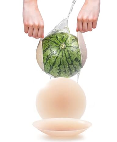 Popilush Nipple Covers for Women - Sticky Bra - Reusable Silicone Nipple Pasties Waterproof with Travel Case Crème Large (Fits DD-H Cups) - Image 1