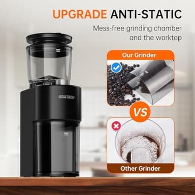 SOWTECH Anti-static Conical Burr Coffee Grinder, Adjustable Electric Mill, 38 Precise Grind Settings, Precision Timer, for Espresso, Drip and French Press, Black - Image 5
