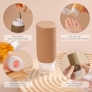 Muslish 21 Pack Travel Bottles for Toiletries, Leak-Proof TSA Compliant Silicone Travel Size Containers for Shampoo and Conditioner, BPA Free with Toiletry Bag (Apricot) - Image 3