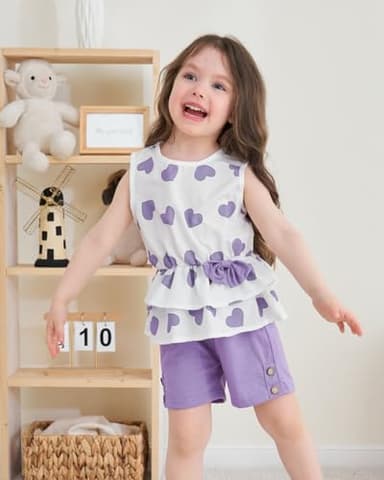 Kids Girl Clothes Heart Print Sleeveless Top and Shorts Baby Girl Summer Outfits Short Set(6-7T) - Image 6
