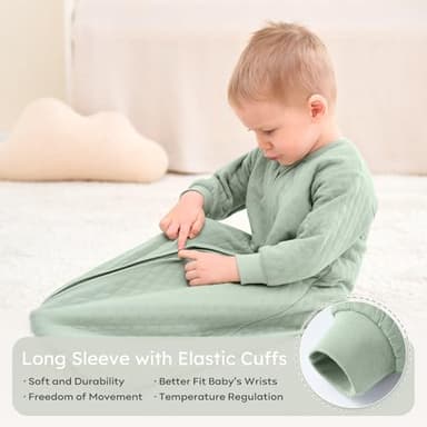 Yoofoss Baby Sleep Sack 12-18 Months 1.0 Tog Long Sleeve Sleep Sack Cotton Wearable Blanket for Toddlers 2-Way Zipper Quilted Sleeping Sacks(Large) - Image 5