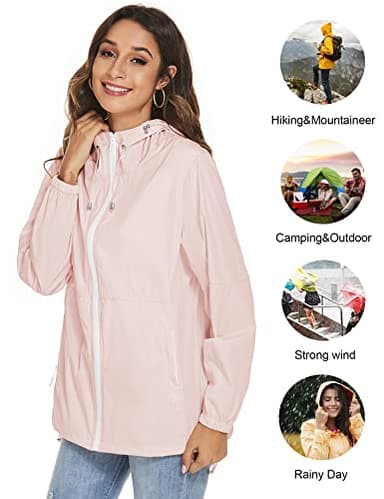 TCOT Womens Rain Jacket with Hood Lightweight Waterproof Windbreaker Jackets Zip Up Outdoor Compact Raincoats Pink M - Image 5