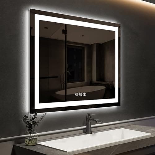 ROOMTEC 30 * 30 Inch Led Bathroom Mirror with Lights,Smart Dimmable Vanity Mirrors for Wall,Anti-Fog Backlit Lighted Makeup Mirror - Image 1