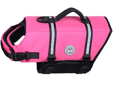 VIVAGLORY Rip Stop Dog Life Vest, Swimming Vest with Handle, Buoyancy for Doggy Puppy, Dog Life Jacket for Swimming & Boating, L, Pink - Image 1