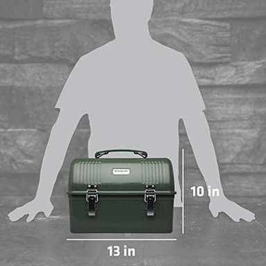 Stanley Classic Lunch Box 10 qt | Vintage Metal Lunchbox | Durable Meal Container with Handle and Latch | Stores Food, Drinks, Thermos, Water Bottle | Hammertone Green - Image 3