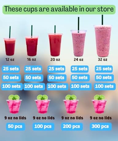 [100 SETS] 32 oz Clear Plastic Cups with Lids and STRAWS, Disposable Drinking Cups for Cold Drinks, Iced Coffee, Milkshakes, Smoothies - Image 6