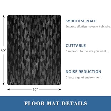 Office Chair Mat, TYDLE 50" x 65" Large Chair Mat for Hard Floor, Vinyl Chair Mat for Gaming Chairs, Slip Resistant Floor Protector Rolling Computer Desk Mat for Hardwood Floor, Black - Image 2