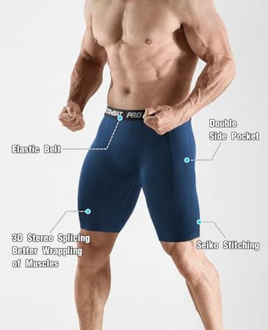 Niksa 2/4 Pack Compression Shorts Men with Pocket, Spandex Running Shorts Sport Athletic Workout Performance Underwear - Image 4