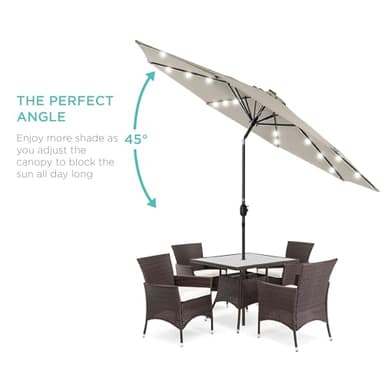 Best Choice Products 10ft Solar Polyester LED Lighted Patio Umbrella w/Tilt Adjustment and UV-Resistant Fabric - Beige - Image 3