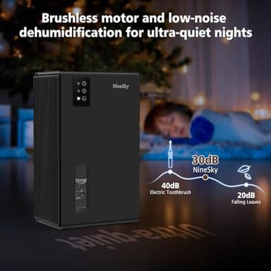 NineSky Dehumidifiers for Home, 95 OZ Water Tank, (1000 sq.ft) Dehumidifiers for Bathroom Bedroom Basement with Auto Shut Off,7 Colors LED Light(Black) - Image 5