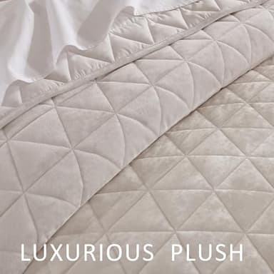 Homzard Velvet Quilt Set Queen Size Bedding Set, Cream White Velvet Comforter, Luxury Bedspreads Queen Size, Cream White Bedding,Soft Lightweight Quilts for All Season - Image 4