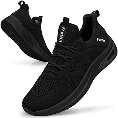 Feethit Mens Slip on Walking Shoes Fashion Lightweight Non Slip Running Sneakers Breathable Comfortable Sneakers for Gym Travel Work All Black 9 - Image 1