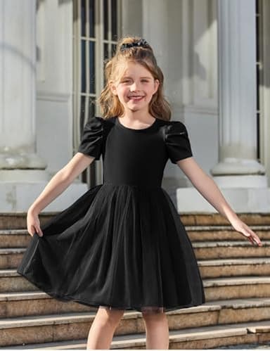 Arshiner Toddler Girls Party Dress Formal Church Short Sleeve Tutu Tulle Summer Girl Dresses Black 4t - Image 2
