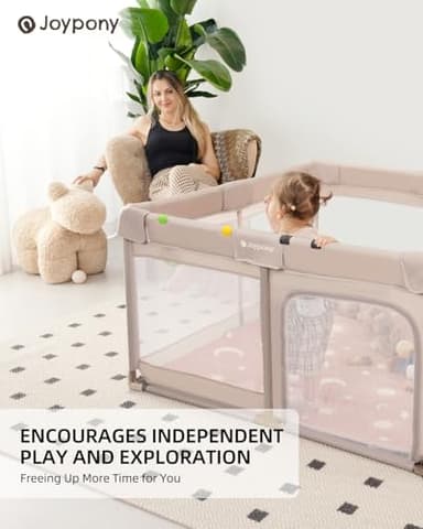 Joypony Baby Playpen with Mat, 50x50 in Small Play Pen for Babies, Toddler Playpen for Apartment, Indoors Play Yard with Soft Breathable Mesh (Beige with Mat) - Image 6