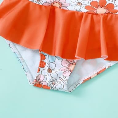 Toddler Girl Swimsuit One Piece Bathing Suit Summer Daisy Baby Bathing Suit Strap Swimming Beachwear Suit Orange Toddler Swimsuit Girl 18-24 Months - Image 6