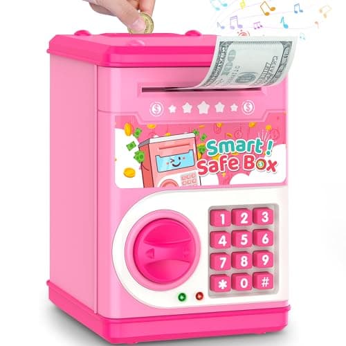 Pink Piggy Bank for Kids with Password Code Lock and Auto Grab Bill Slot, PhilaeEC Real Money Cash Coin Can Saving Box Electronic Money Safe Bank, Hot Gift for 4 7 8 9 10 11 Year Old Boys Girls - Image 1