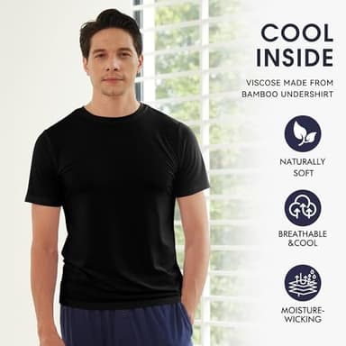 BAMBOO COOL Men's Undershirts Black T Shirts for Men, Moisture-Wicking Tee Shirt 6 Pack Crewneck, Short Sleeve Soft Breathable - Image 4