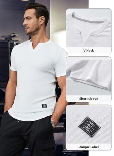 JMIERR Men's Muscle Shirt V Neck Slim Longline Short Sleeve Henley Shirt Gym Workout Athletic Tees Shirts Mens Tights for Sports,US 46(XL) - Image 4