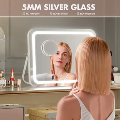 Hasipu Vanity Mirror with Lights, 18" x 14" LED Makeup Mirror, 3 Modes Light, Smart Touch Control Dimmable, 360°Rotation, Rectangle White Frame, with 5X Magnifying Glass - Image 5